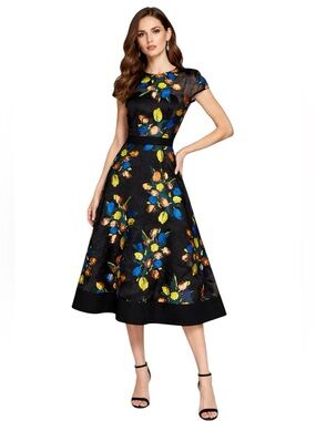 Lela Rose Silk Blend Runway RTW Designer Floral Tulip Midi Dress Size 12